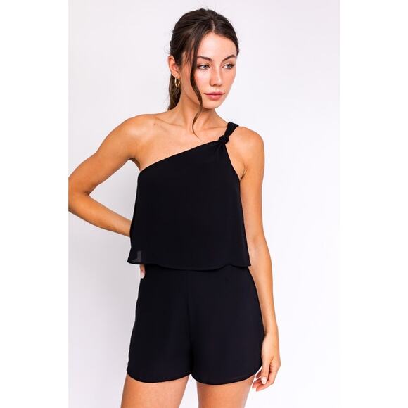 💣LE LIS Sleeveless One Shoulder Layered Pleated Woven Mini Romper | Size L - Picture 5 of 8